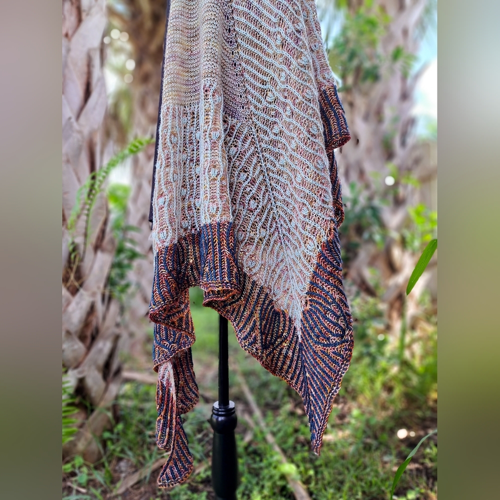 Hand Crafted OOAK Avantgarde Contemporary Reversible Knit Shawl Orange Pink - Picture 5 of 16